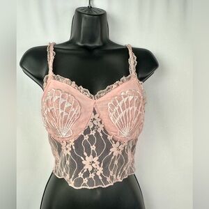 Romwe Pink Crop Top Seashell sz S